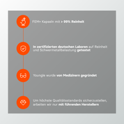 Youngle Fem⁺ formula dietary supplement bottle with label, showing packaging and product details.